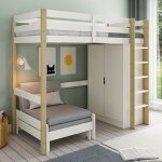 Lit mezzanine avec armoire et fauteuil convertible arthur blanc - bois