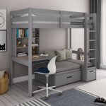 Lit mezzanine avec bureau et chauffeuse pin massif arthur gris
