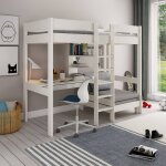 Lit mezzanine avec bureau et chauffeuse pin massif basile blanc Lit mezzanine avec bureau et chauffeuse pin massif basile blanc