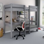 Lit mezzanine avec bureau et chauffeuse pin massif basile gris Lit mezzanine avec bureau et chauffeuse pin massif basile gris