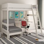Lit mezzanine avec bureau et chauffeuse pin massif colette blanc Lit mezzanine avec bureau et chauffeuse pin massif colette blanc