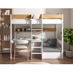 Lit mezzanine avec bureau et fauteuil solane blanc / ch�ne