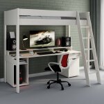 Lit mezzanine avec bureau pin massif edouard blanc