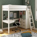 Lit mezzanine avec bureau et rangements pin massif colette blanc