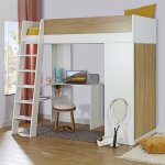 Lit mezzanine combin memphis blanc et bois