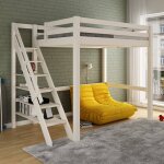 Lit mezzanine deux places en bois massif arthur blanc