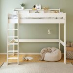 Lit mezzanine avec �tag�res en bois massif edouard blanc