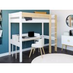 Lit mezzanine landes blanc & bois massif