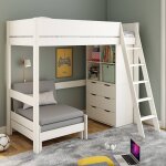 Lit mezzanine avec rangements et chauffeuse pin massif colette blanc