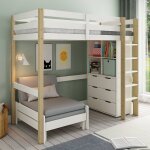 Lit mezzanine avec rangements et fauteuil convertible arthur blanc - bois