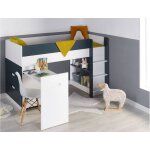 Lit mi - hauteur bureau & commode opus blanc et bleu nuit opus