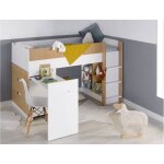 Lit mi - hauteur bureau & commode opus blanc et bois