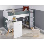 Lit mi - hauteur bureau & commode opus blanc et vert mousse
