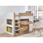 Lit mi - hauteur avec bureau et rangement palma blanc & bois