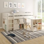 Lit mi - hauteur avec bureau et rangements pin massif arthur blanc