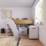 Lit mi - hauteur combin avec bureau sahara blanc et noisette