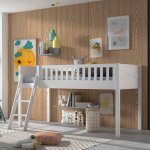 Lit mi - hauteur en pin massif et imitation bois axel blanc
