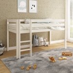 Lit mi - hauteur pin massif naturel isidore blanc Lit mi - hauteur pin massif naturel isidore blanc