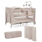 Lit parapluie joy 2 en 1 avec table � langer, niveau r�glable, pliage compact et sac de transport pratique ...