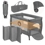Lit parapluie parc b�b� 2en1 stefi plus 0 - 36 mois avec matelas haute densit� et roulettes grey multicolor ...