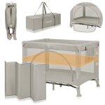 Lit parapluie parc b�b� 3en1 laura 0 - 36 mois avec matelas haute densit� et roulettes beige sand