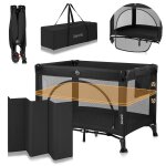 Lit parapluie parc b�b� 3en1 laura 0 - 36 mois avec matelas haute densit� et roulettes black carbon