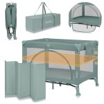 Lit parapluie parc b�b� 3en1 laura 0 - 36 mois avec matelas haute densit� et roulettes green sage