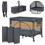 Lit parapluie parc b�b� 3en1 laura 0 - 36 mois avec matelas haute densit� et roulettes grey concrete