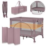 Lit parapluie parc b�b� 3en1 laura 0 - 36 mois avec matelas haute densit� et roulettes pink nude
