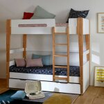 Lit superposé modulable gigogne bois massif romy blanc et bois Lit superposé modulable gigogne bois massif romy blanc et bois