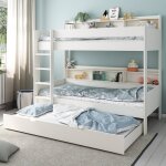 Lit superpos� avec rangements et lit gigogne pin massif edouard blanc