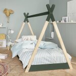 Lit tipi enfant bois de pin sommier � lattes inclus tobias - vert et blanc vert