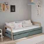 Lit avec tiroir 2 couchages - gamme emy vert kaki