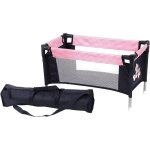 Lit de voyage pour poupes - lit parapluie noir et rose