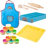 Lot de 12 ptes  modeler + tablier + boite en tissu + tapi 3d + accessoires en bois fsc multicolore ...