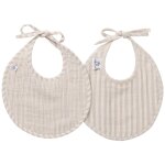 Lot de 2 bavoirs naissance en gaze de coton beige ray� galet beige, blanc