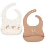 Lot de 2 bavoirs en silicone kangaroots ecru, marron