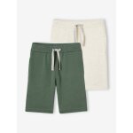 Lot de 2 bermudas basics garçon en molleton lot vert / beige Lot de 2 bermudas basics garçon en molleton lot vert / beige