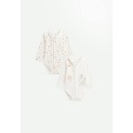 Lot de 2 bodies b�b� manches longues ouverture crois�e perle ecru