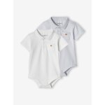 Lot de 2 bodies b�b� naissance ouverture polo bleu ciel