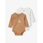 Lot 2 bodies manches longues bb ouverture naissance en coton bio cappuccino