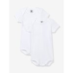 Lot de 2 bodies ouverture us manches courtes b�b� en coton bio - blanc blanc
