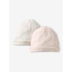 Lot de 2 bonnets b�b� en coton rose p�le