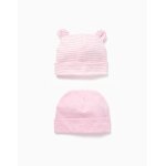 Lot de 2 bonnets en coton unis / ray�s multicolore