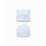Lot de 2 bonnets en coton unis / ray�s multicolore