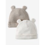 Lot de 2 bonnets naissance  oreilles d'ours cru + beige