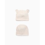 Lot de 2 bonnets uni / � rayures beige