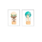 Lot 2 cadres muraux enfant cerf + girafe multi coloured