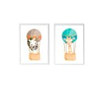 Lot 2 cadres muraux enfant z�bre + girafe multi coloured