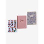 Lot de 2 cahiers et stickers papier rose p�le